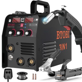 MIG Welder, BTOBI 110V Welding Machine, Flux Core MIG/Lift TIG/Stick 3-in-1 Welder, Portable Welder Equipment IGBT Inverter, Wire Feed Welder for Multi Use