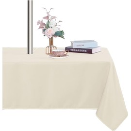 Fitable Table Cover Outdoor and Indoor Tablecloth - Washable Waterproof Wrinkle Free Table Cloth with Zipper and Umbrella Hole for Spring/Summer/Party/Picnic/BBQS/Patio Beige 60x84 inch
