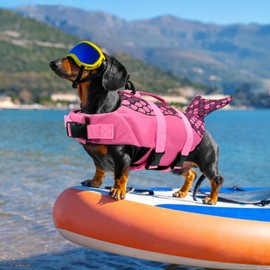 Baipesiy Mermaid Dog Life Jacket, Pink Ripstop Dog Life Vest for Swimming & Boating, High Buoyancy Adjustable Pet Vest with Durable Rescue Handle & D-Ring, for Small/Medium/Large Dogs (Mermaid, L)