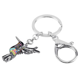 BONSNY Enamel Alloy Floral Hummingbird Bird Key Chain Keychain Ring Animal Jewelry For Women Girls Bag Car Charms Gift (Silver Black)