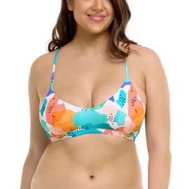 Body Glove Women's Standard Ruth Fixed Triangle Bikini Top Swimsuit with Adjustable Tie Back Detail, Untamed Geo Rib