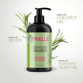 Mielle Organics Rosemary Mint Strengthening Shampoo con Biotina – Fortalece y Nutre el Cabello Débil, Estimula el Crecimiento, Apto para Todo Tipo de 