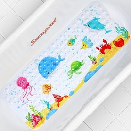 Baby Bath Mat for Tub for Kids, 40 X 16 Inch Non Slip Cartoon Bath Tub Shower Mat Anti Slip with Drain Holes and Suction Cups Machine Washable, Turtle - Color: Little Whale