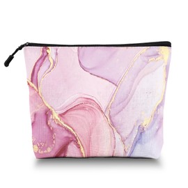 Scribesense Makeup Bag Travel Makeup Organizer Waterproof Cosmetic Bag Pouch with Zipper 6.7x9.45in for Women Female Friend Daughter Mom Sister, Pink And Gold Marble Pattern, 6.7x7.45in