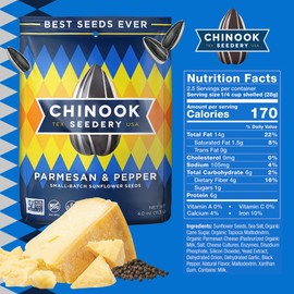 Chinook Seedery Chinook Seedery Roasted Jumbo Sunflower Seeds - Keto Snacks - Best For Snack Packs - Gluten Free, Non GMO Snack Food Gifts - 4 ounce (Pack of 12) - Parmesan & Pepper Flavor