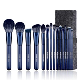 EIGSHOW - Juego de brochas de maquillaje profesional para base, correctores en polvo, sombras de ojos, maquillaje, 15 piezas para ojos, cara, crema líquida, kit de brochas de cosméticos (azul)