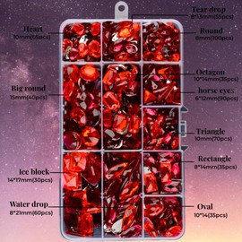 Sinyanail 650 Pcs Acrylic Large Sew on Rhinestones Setting Crystal Gems Diamond Stone 2 Holes Flatback Rhinestones for Jewelry Clothes Shoes Bag Costume(Red Colour System)