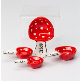 Fine Ceramic Woodland Red Fairy Mushroom Measuring Spoons Set of 4, 3-1/4" L