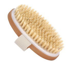 Dry Brush for Lymphatic Drainage Exfoliating Shower Bath Natural Wood Bristles Oval Shape Size 13x6.5cm