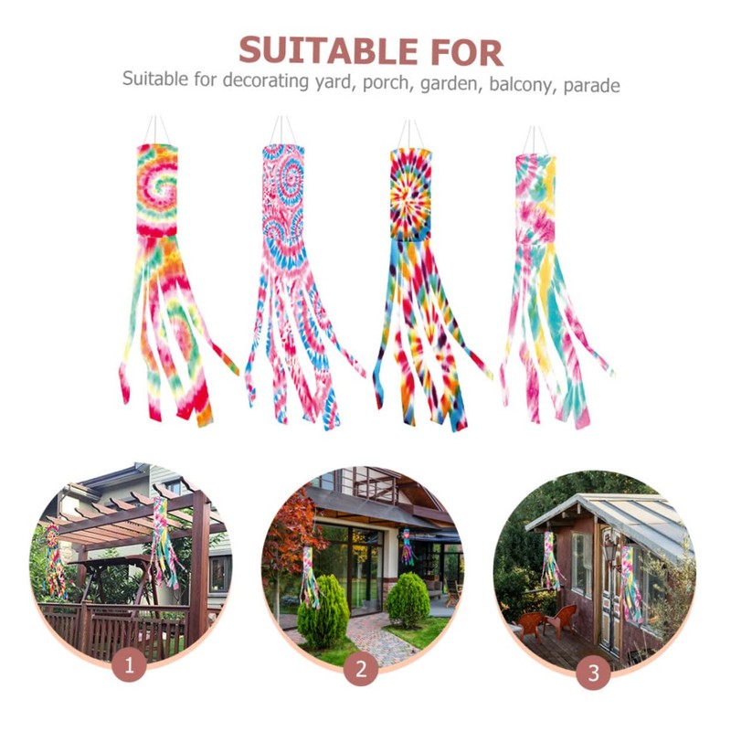 Mipcase 4Pcs Tie Dye Windsock Flags Durable Outdoor Hanging Decor