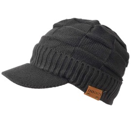 Ruphedy Mens Beanie with Brim Winter Hat Knitted Thick Fleece Visor Beanie with Bill B5042 (B322-Grey)