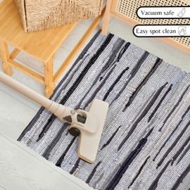 Rug Area Rugs Cotton Charcoal 2x3 Ft Multicolour Chindi for Livingroom Bedroom Washable RagRug Reversible Farmhouse Kitchen RunnerRug Carpet Area Runner Mat for Hallway, Entryway