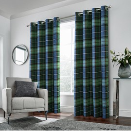 always4u 100% Blackout Woolen Look Plaid Curtains Modern Window Panels Blue Green Checkered Tartan Curtains for Living Room Bedroom 2 Panels Blue Green 54 * 63 Inches