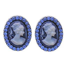 SoulBreezeCollection White Gray Cameo Stud Earrings Post Fashion Jewelry (Blue)