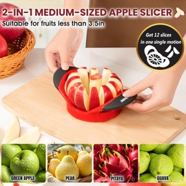 SCHVUBENR 3.5 Inch Apple Slicer with 12 Sharp Blades - Professional Apple Cutter - Stainless Steel Apple Corer - Super Sharp Apple Slicer and Corer - Slice Apple with Ease(Red)