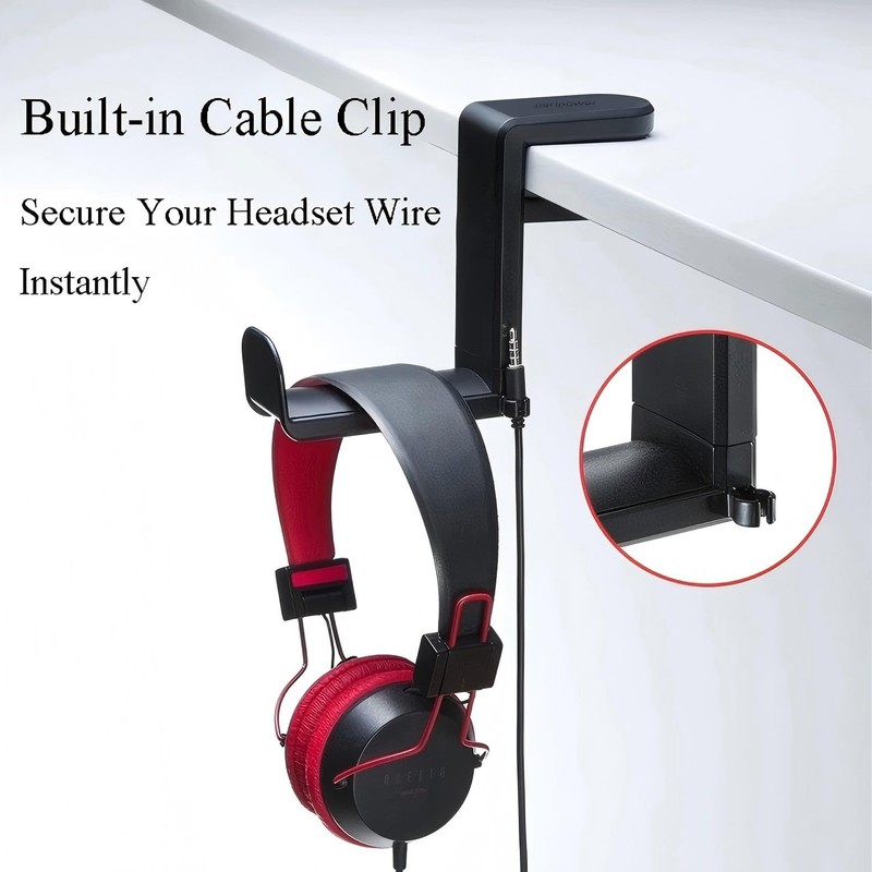 LZZEM Under Desk Headphone Stand Holder 360° Adjustable Rotating Arm