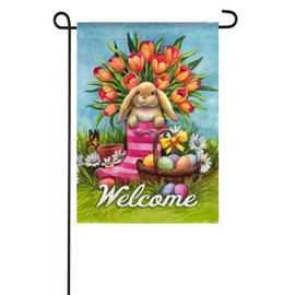 Evergreen Flag Beautiful Springtime Bunny Boots Suede Garden Flag - 13 x 18 Inches Fade and Weather Resistant Outdoor Decoration for Homes, Yards and Gardens