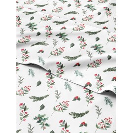 Christmas Sheets Queen - 4 Piece Deep Pocket Christmas Sheet Set - Soft Wrinkle Free - Winter Holiday Sheets - Women, Men, Kids And Teens - Winter Bed Sheets - Green And Red Pine Trees, Holly And Ivy
