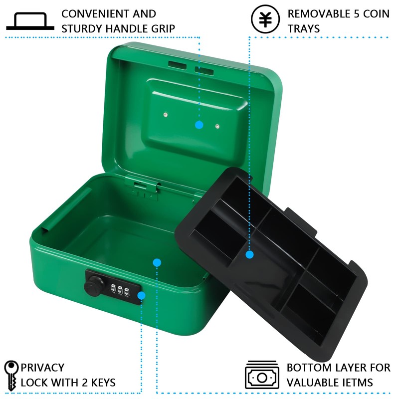 KYODOLED Cash Box with Combination Lock,Safe Metal Box for Money,Storage