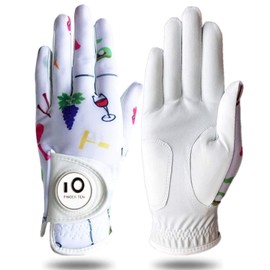 Golf Gloves Women Pair with Ball Markers Soft Leather Pair Both Hand, All Weather Grip Non Slip Breathable Glove for Ladies Girls Size S M L XL (White, Medium)