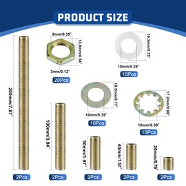 Antique Brass Lamp Repair Hardware Kit - 5 Sizes, 60 Pieces, Includes Pipe Nipples, Lock Nuts, Washers, Perfect for Lamp Assembly & DIY