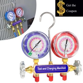 Manifold 42001 Charging Manifold and Test 2-Valve, 3-1/8" Gauges for R-22 / 404A / 410A