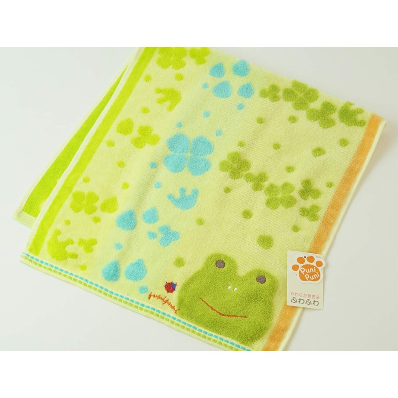 UCHINO 9006F704 G Green Frog Face Towel, Approx. 13.4 x