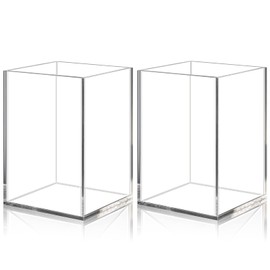Uquelic Acrylic Pencil Holder, 2-Pack Clear Pen Pot - Desktop Stationery Storage Makeup Brushes Holder for Desk, Acrylic Organiser Pen Holder Desk Tidy