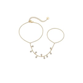 GAUEIOUR Gold Rhinestone Hand Chain Ring Bracelet Bohemia Simple Dainty Small Circular Finger Rings for Women Girls Jewelry Accessory