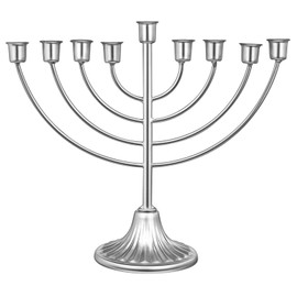 Hanukkah Candle Menorah, Traditional Classic 9 Rounded Branch Mini Menorah, 7.28x8 inch Silver Chanukah Candle Minorah Holy Land Table Centerpiece Home Decor