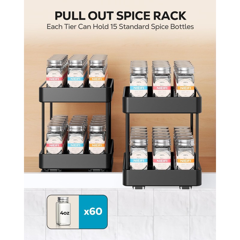 Nieifi Spice Rack Organizer for Cabinet, Vertical Spice Rack Pull