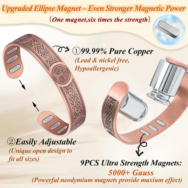 Cigmag Copper Magnetic Bracelet for Men, with Powerful 9X 5000