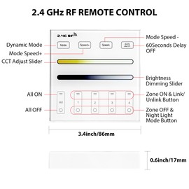XXK WR02RF RF Panel Remoter, 4-Zone 2.4G Wall Mounted RF Remote Control Compatible with CCT LED Controller, 99ft Wireless Control 4 Channel Group Control for Home CCT LED Strip Lights