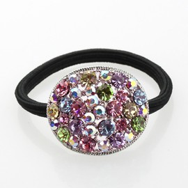 Ponytail Holders for Women Faux Rhinestone Oval Round Hair Ponytail Holders Decorative, Rainbow