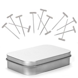 KUNWU SUS304 Real Stainless Steel 1-3/4 inch 200 Pieces Wig T-Pins for Knit & Lace Wet Blocking Modelling and Crafts with Metal Container