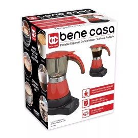 Bene Casa Cafetera eléctrica Espresso Maker, Color Roja de 3 Tasa . Marca Bene Casa