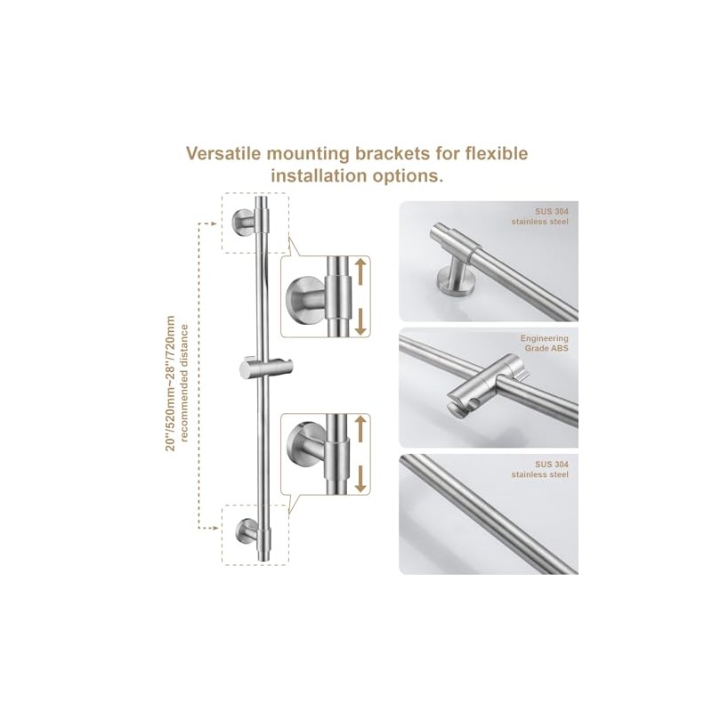 Adjustable 30-Inch Shower Slide Bar with 5-Function Handheld Shower Head,