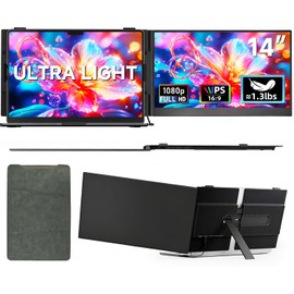 ROYY 14" Laptop Screen Extender, 0.19" Ultra-Thin Portable Monitor, FHD 1080P Dual Screen for 13-17" Laptops, Plug & Play USB-C/HDMI, Travel Monitor Compatible with Windows, Mac, Android, Switch, PS5