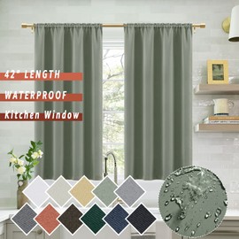 PANELSBURG Green Blackout Curtains for Small Window Set,Darkening Room Curtains 2 Panels for Bedroom Bathroom Kitchen,42 Inch Length,Ligth Sage