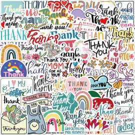 50PCS Thank You Stickers for Water Bottles Waterproof Vinyl Stickers Tumbler Luggage Skateboard Bumper Scrapbook Mug