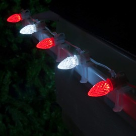 C7 OptiCore LED Commercial Outdoor Christmas Lights – Heavy Duty Christmas String Lights; White Wire (50 Lights, 50 ft, Red/Cool White)