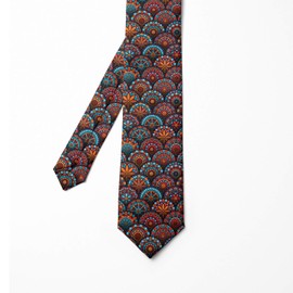 Ambesonne Men's Tie, Scale Mandala Design, 3.7", Orange Aqua