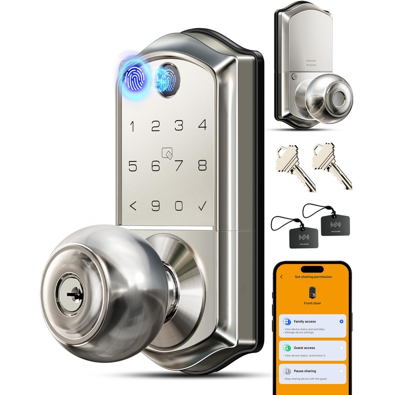 Veise VE018 Smart Knob Handle Lock - Fingerprint, App Control,