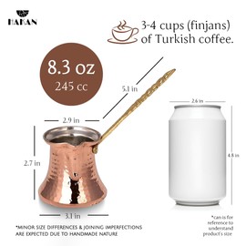 Hakan Turkish Coffee Pot | Stove Top Water Boiler, Coffee Maker, Butter, Chocolate & Milk Warmer | Even and Quick Heat with Handcrafted Copper Material | Coffee Gifts Idea, 8.3 Oz (245 cc)