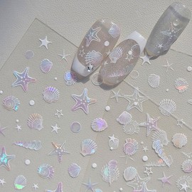Aurora Ocean Nail Stickers Summer Nail Art Stickers Starfish Conch Shell Nail Decals Seashells Ocean Stickers for Nails Summer Nail Stickers for Nail Art Supplies Sea Beach Nail Sticker Nails Decor