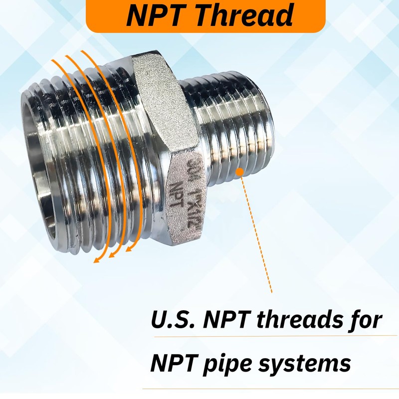 Gadoutcover 2pcs 1" NPT x 1/2" NPT Stainless Steel Nipple,
