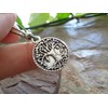 ✿ Moss green chain necklace tree of life forest disc
