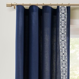 Lush Decor Luxury Modern Square Embroidery Border Window Curtain Panel (Single Panel), 52" W x 84" L, Navy