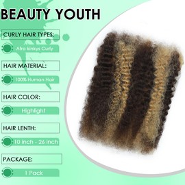 22 Inch Ombre Highlight Afro Kinkys Bulk Human Hair 100% 4C Human Hair for Dreadlock Extensions,Repair Locs,Mini Twists and Braids 100 Gram One Pack