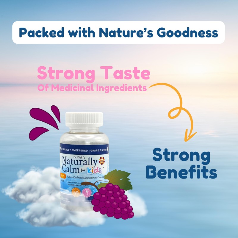 Dr. Klein's Naturally Calm Gummies For Kids. Grape Flavour. Relieves
